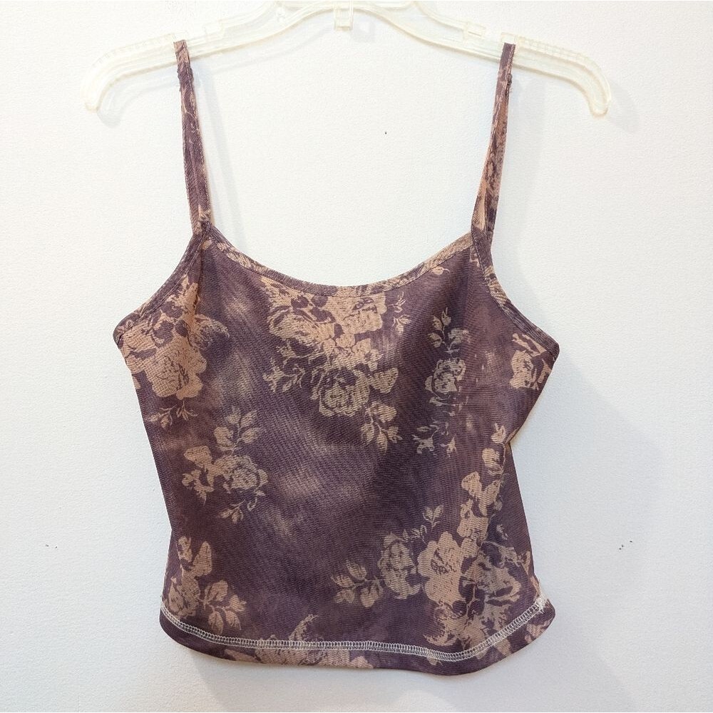 Y2K Floral Semi Sheer Cami Crop Tank Top Womens Medium